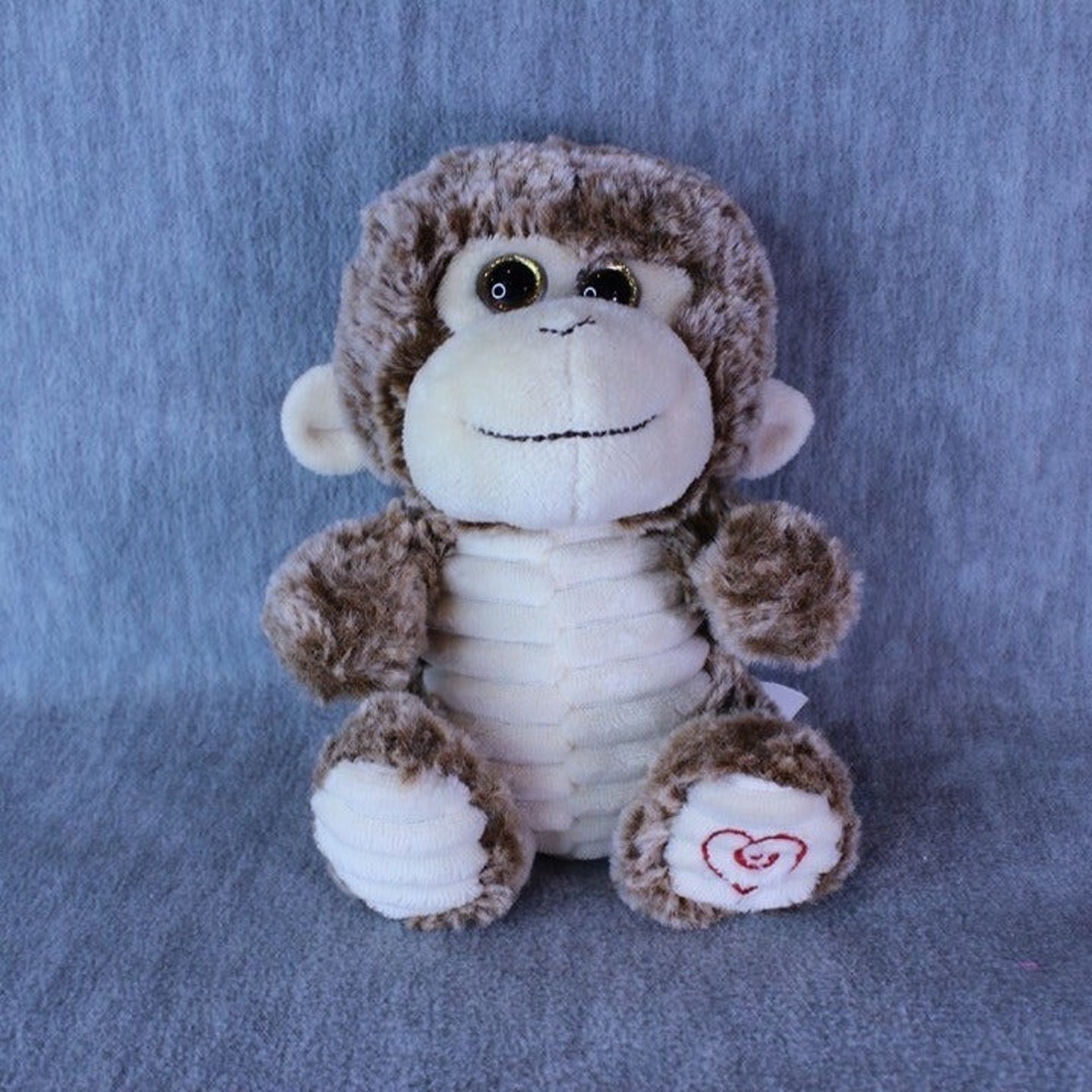 Kellytoy MONKEY Sitting 7" Plush Tan Brown Animal‎ Stuffed Toy Heart on Foot